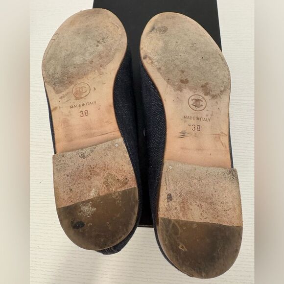 Chanel Denim CC Classic Ballet Flats Dark Blue EU 38 US 8 Vintage Women’s Shoes - Picture 8 of 9